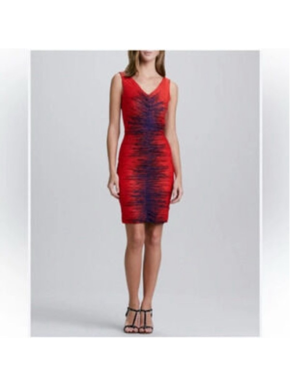 Halston Heritage Sondra Red and Ultraviolet Ruched Bodycon Mini Dress Size 2